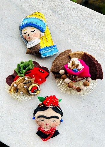 Frida ve inci küpeli kız broşlar - Görsel 4