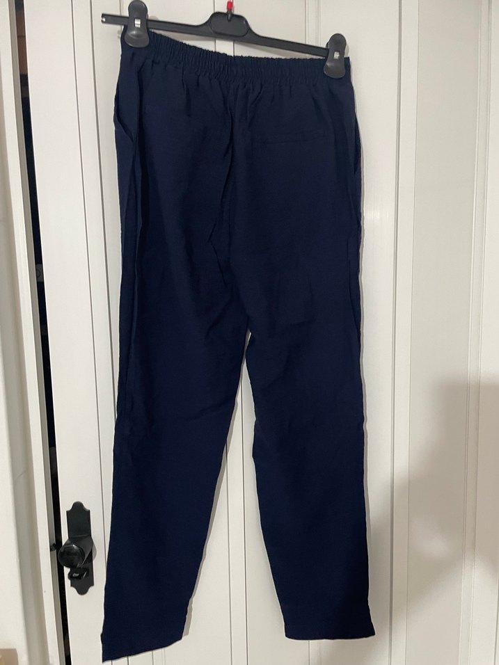 Lacivert Kemerli Kadın Kumaş Pantolon - Görsel 4