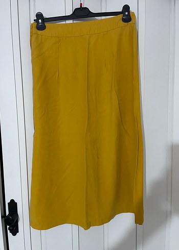 Sarı Midi Düğmeli Salaş Kadın Etek - Görsel 3