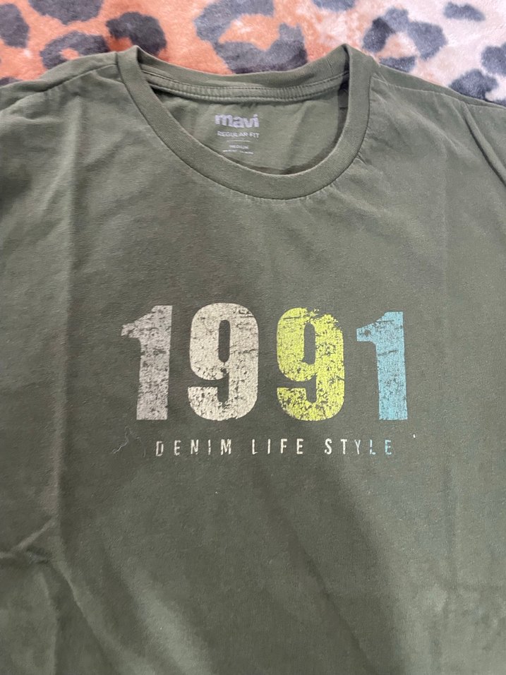 Erkek Haki Renkli Baskılı Tişört - Görsel 2