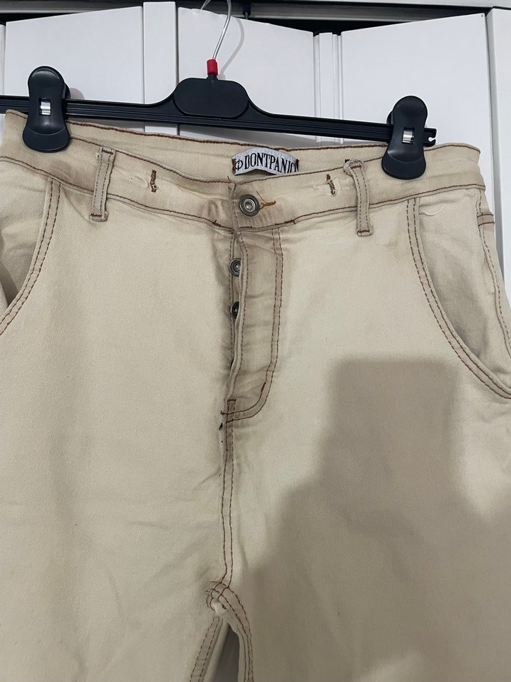 Bej Kadın Kemerli Rahat Kesim Pantolon - Görsel 2