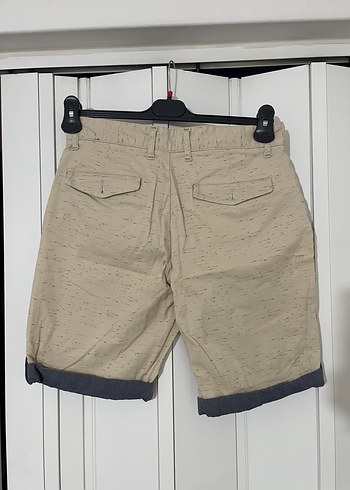 Bej Keten Kemerli Erkek Şort - Görsel 4