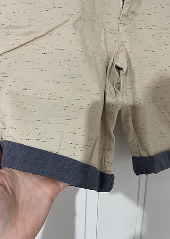 Bej Keten Kemerli Erkek Şort - Görsel 2