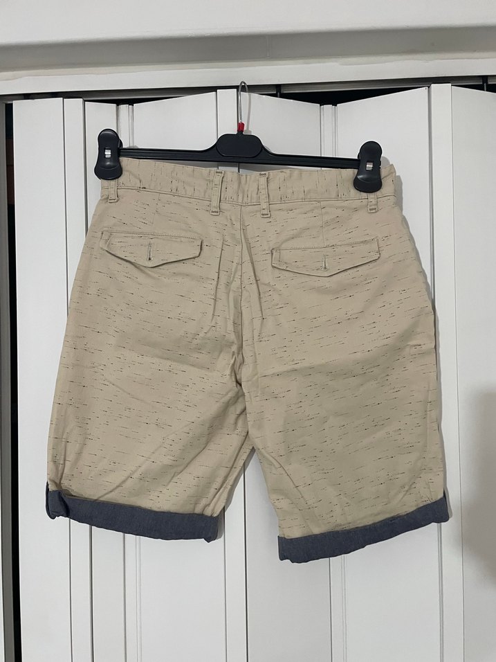 Bej Keten Kemerli Erkek Şort - Görsel 4