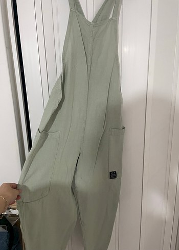 Gri Keten Kadın Uzun Askılı Tulum - Görsel 2