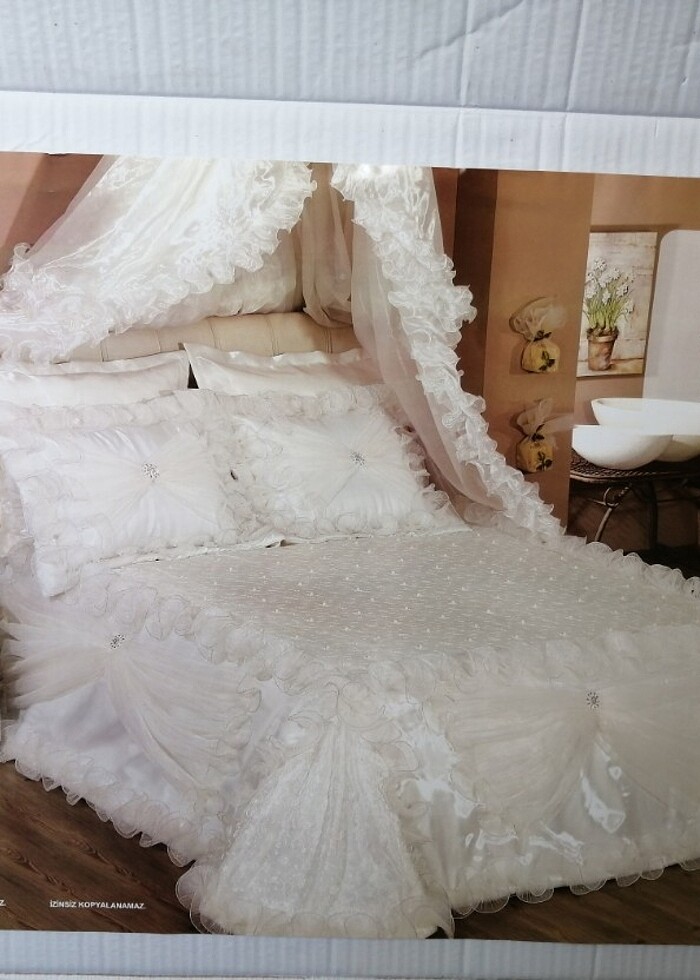 Çift kişilik İncili yatak örtüsü sıfır  - Görsel 2