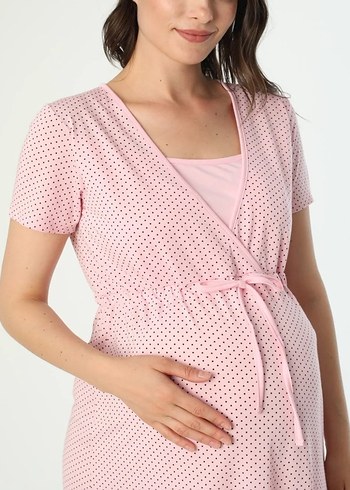 Pembe Midi Hamile ve Emzirme Gecelik - Görsel 2