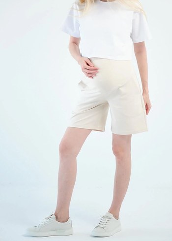 Bej Mini Hamile Şortu Rahat Kesim - Görsel 2