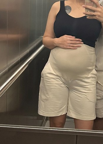 Bej Mini Hamile Şortu Rahat Kesim - Görsel 4