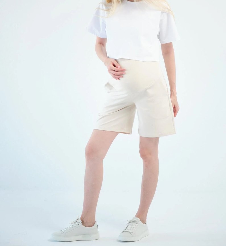 Bej Mini Hamile Şortu Rahat Kesim - Görsel 2