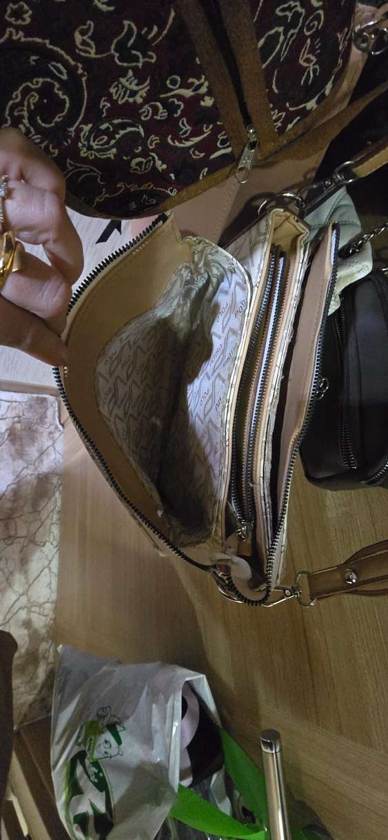 Bej Baskılı Deri Kadın Omuz Çantası - Görsel 2