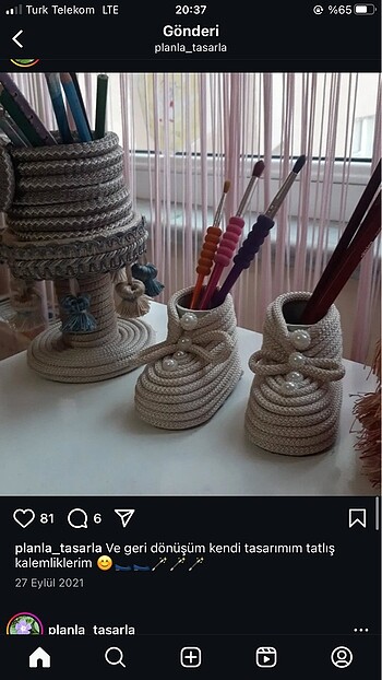 Diğer İstege göre çanta şapka saksı organizer örülür