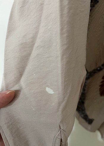 Bej Nakışlı Uzun Kollu Bohem Gömlek - Görsel 5