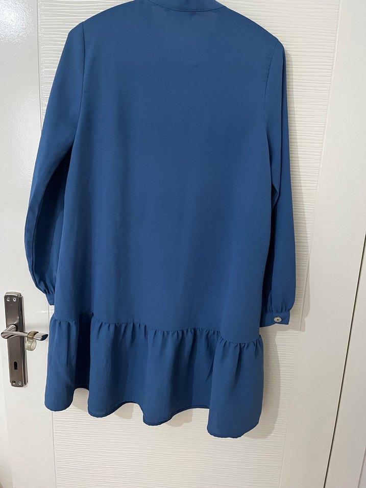 Uzun Kollu Mavi Salaş Midi Tunik - Görsel 2