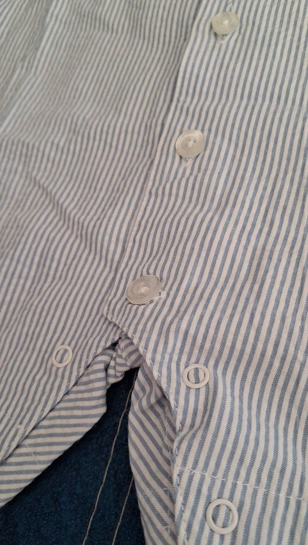 Düğmeli Keten acık mavi çizgili bebe tulum 6/9 - Görsel 2