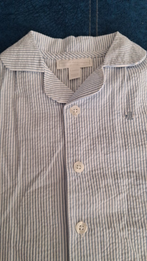 Düğmeli Keten acık mavi çizgili bebe tulum 6/9 - Görsel 3