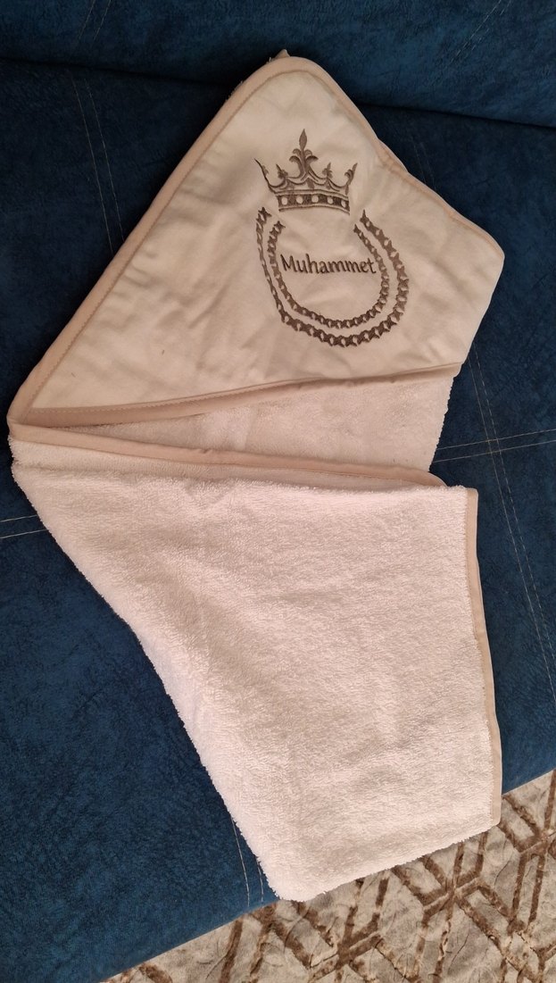 Nakışlı Bohem Tarzı Beyaz Havlu yanları sütlü kahve - Görsel 2