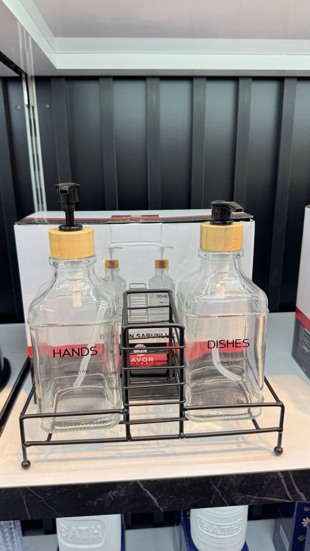 Siyah Metal Standlı Cam Sıvı Sabunluk Seti - Görsel 2