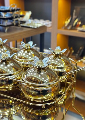 6 lı baharat gold metal renkli  Çiçek Desenli Sofra Takımı - Görsel 2