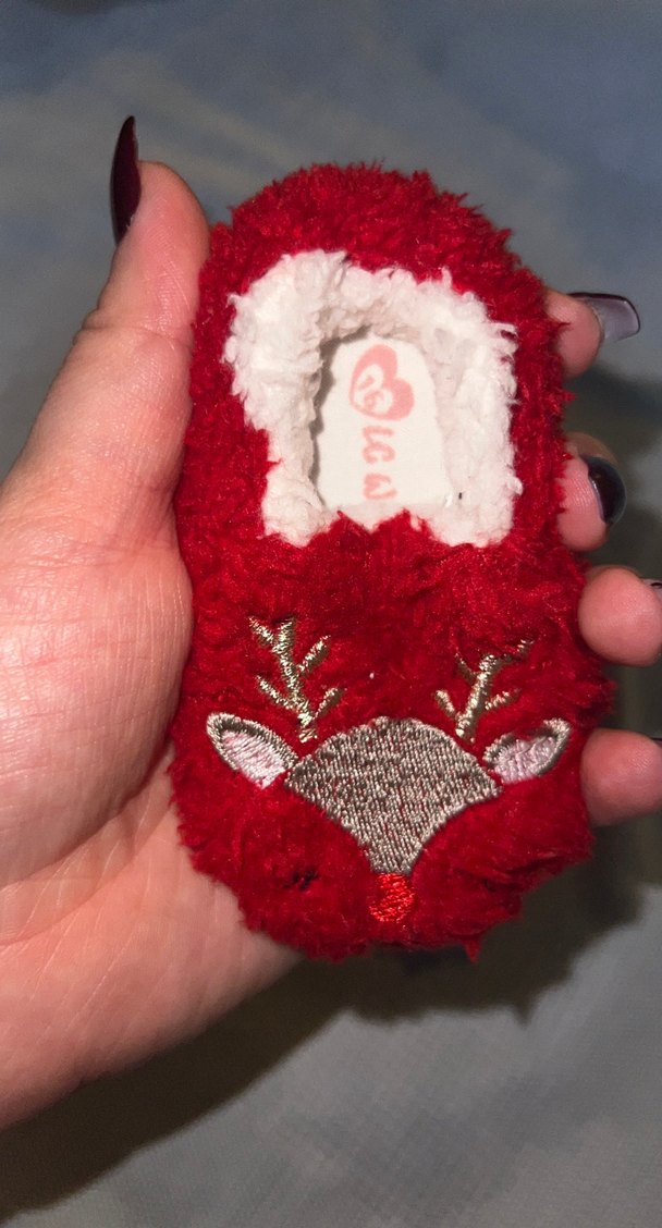 Kız Çocuk Kırmızı Nakışlı Örgü Terlik - Görsel 3