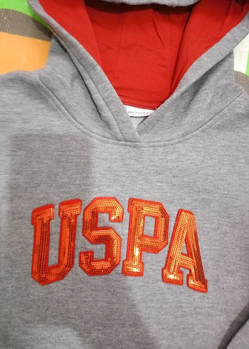 orjinal USPA Gri Kapüşonlu Sweatshirt - Görsel 3