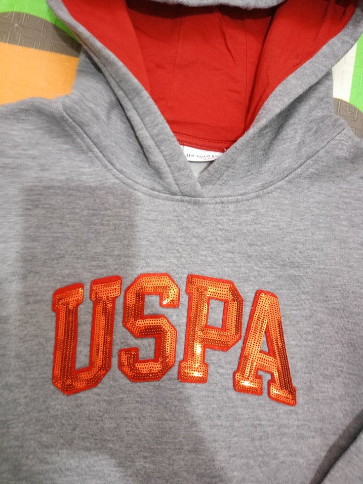 orjinal USPA Gri Kapüşonlu Sweatshirt - Görsel 3