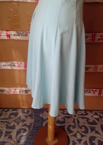 Mavi Klasik V Yaka Pilili Midi Elbise/ Palmetto marka - Görsel 6