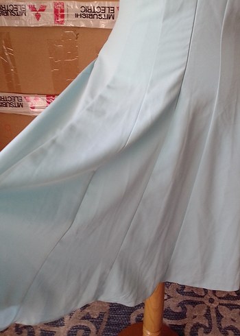 Mavi Klasik V Yaka Pilili Midi Elbise/ Palmetto marka - Görsel 10