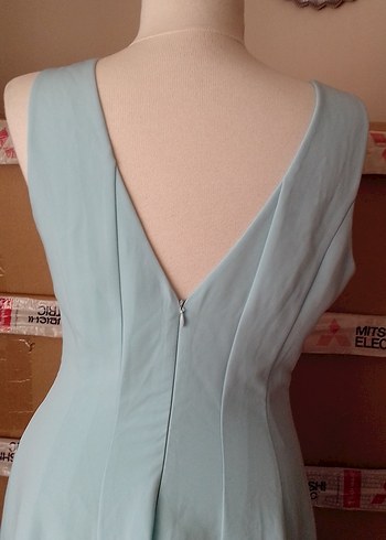 Mavi Klasik V Yaka Pilili Midi Elbise/ Palmetto marka - Görsel 8