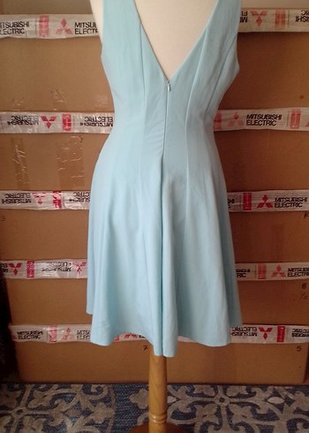 Mavi Klasik V Yaka Pilili Midi Elbise/ Palmetto marka - Görsel 7