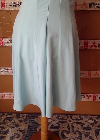 Mavi Klasik V Yaka Pilili Midi Elbise/ Palmetto marka - Görsel 9