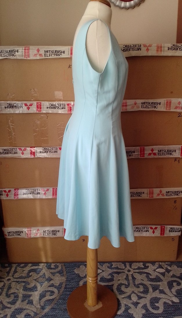 Mavi Klasik V Yaka Pilili Midi Elbise/ Palmetto marka - Görsel 4