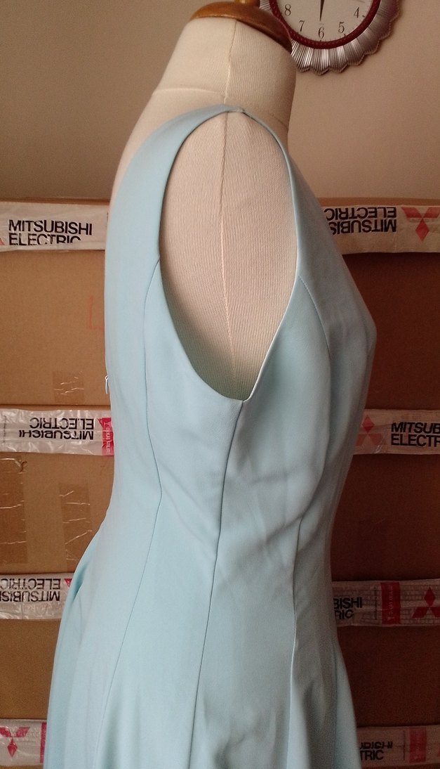 Mavi Klasik V Yaka Pilili Midi Elbise/ Palmetto marka - Görsel 5