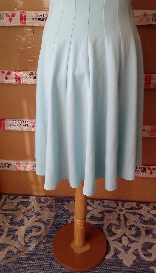 Mavi Klasik V Yaka Pilili Midi Elbise/ Palmetto marka - Görsel 3