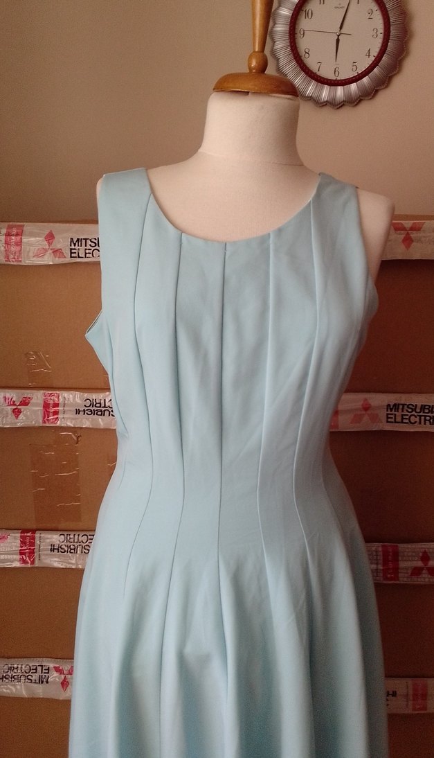 Mavi Klasik V Yaka Pilili Midi Elbise/ Palmetto marka - Görsel 2