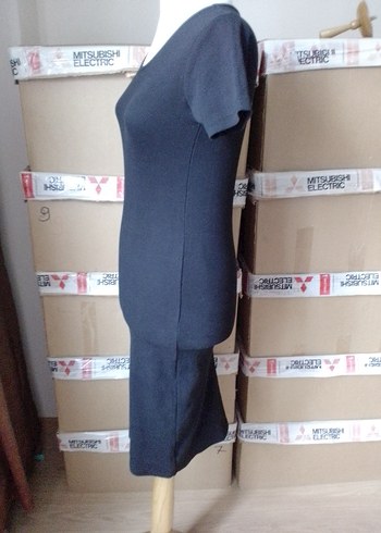 Siyah Kadın Kısa Kollu Kalem Elbise - Görsel 2