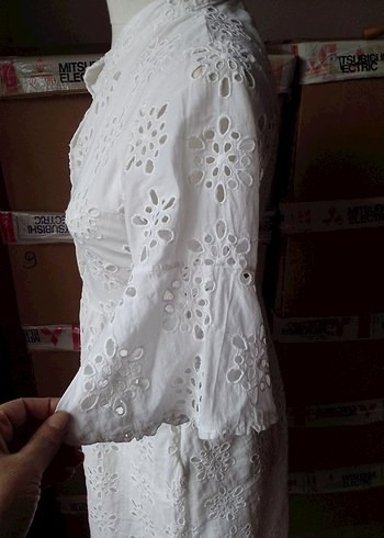 Dantel İşlemeli Beyaz Bohem Midi Elbise - Görsel 10