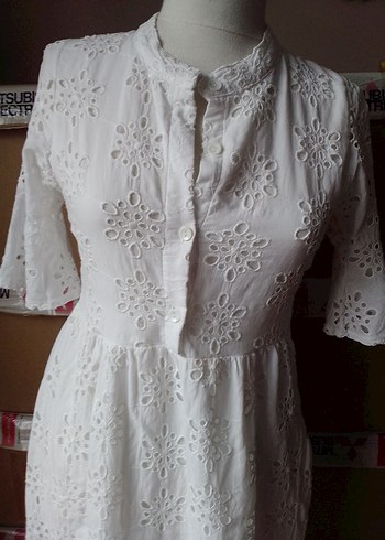 Dantel İşlemeli Beyaz Bohem Midi Elbise - Görsel 2