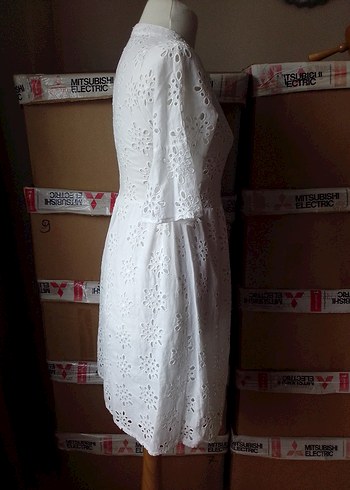 Dantel İşlemeli Beyaz Bohem Midi Elbise - Görsel 15