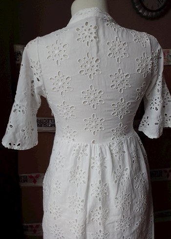 Dantel İşlemeli Beyaz Bohem Midi Elbise - Görsel 9