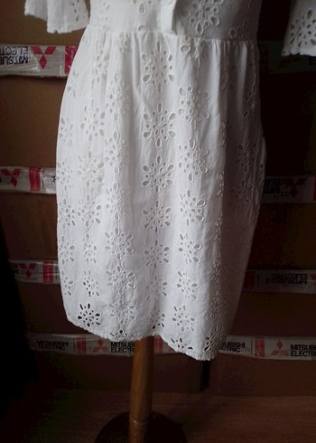 Dantel İşlemeli Beyaz Bohem Midi Elbise - Görsel 3