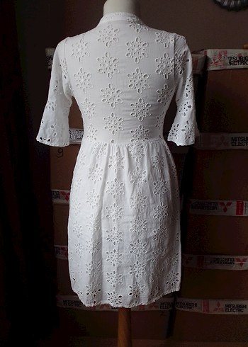 Dantel İşlemeli Beyaz Bohem Midi Elbise - Görsel 16