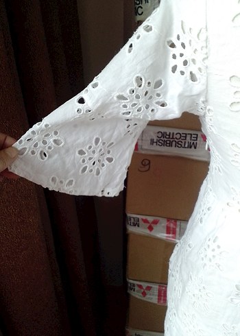 Dantel İşlemeli Beyaz Bohem Midi Elbise - Görsel 7