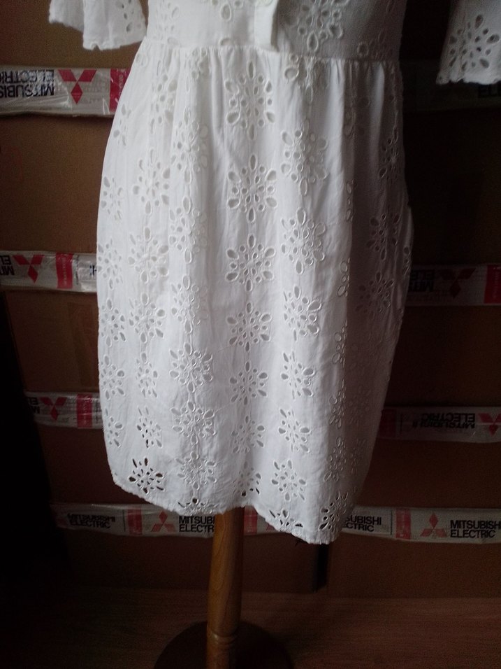 Dantel İşlemeli Beyaz Bohem Midi Elbise - Görsel 3