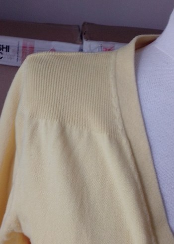 Sarı V Yaka Pamuklu Düğmeli Hırka - Görsel 4