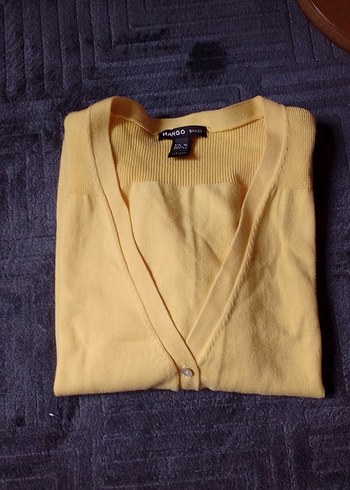 Sarı V Yaka Pamuklu Düğmeli Hırka - Görsel 11