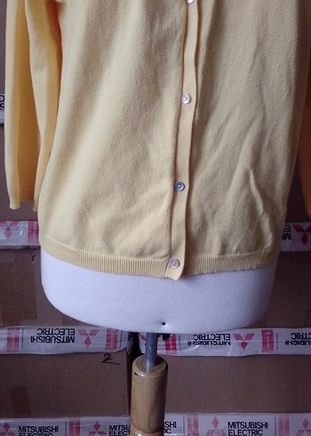 Sarı V Yaka Pamuklu Düğmeli Hırka - Görsel 3