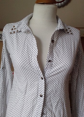 Bohem Beyaz Puantiyeli Pamuklu Gömlek - Görsel 2