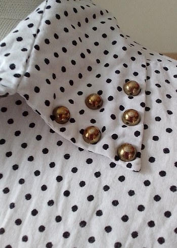 Bohem Beyaz Puantiyeli Pamuklu Gömlek - Görsel 4