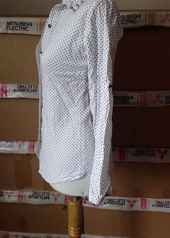 Bohem Beyaz Puantiyeli Pamuklu Gömlek - Görsel 6